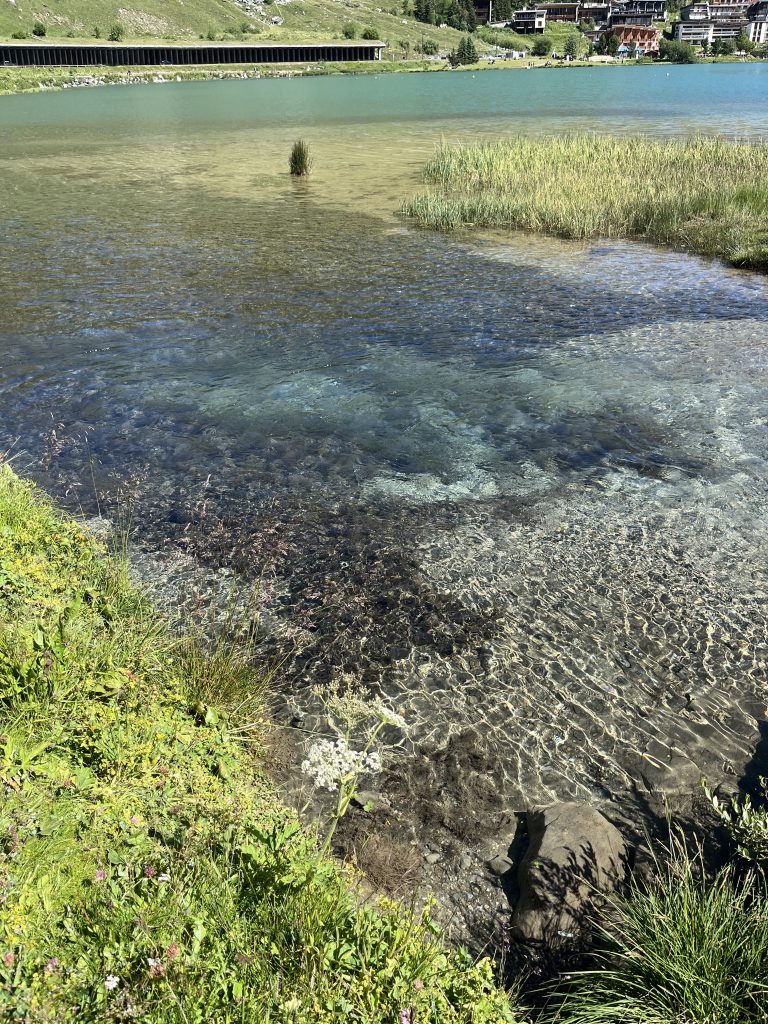 Jernih air Lac de Tignes, mengalir dari sungai glasial ke danau.