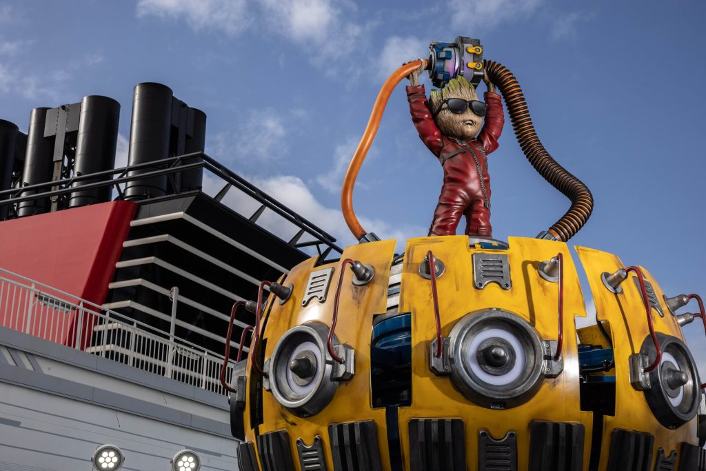 Marvel fans unite on the upper deck of the Disney Adventure for Avengers-level adventures at Marvel Landing. This adventure zone is a first for the Disney Cruise Line fleet and celebrates the larger-than-life personalities from the Marvel Universe, including three all-new attractions and experiences inspired by favorite Super Heroes, plus a sleek sundeck with an infinity pool and bar for snacks and beverages. (Preston Mack, photographer)