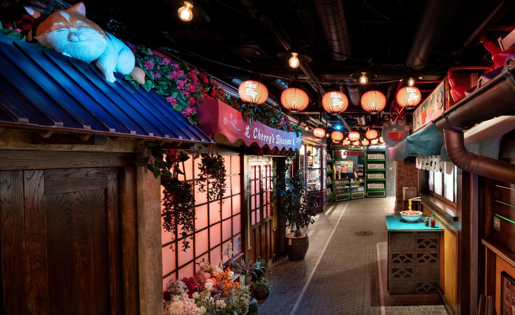 The eclectic world of Disney’s “Big Hero 6” comes to life at San Fransokyo Street on the Disney Adventure. This family entertainment area pulses with the energy and atmosphere of a vibrant street market and boasts an assortment of interactive games and activities, shops, cinemas and more. (Kent Phillips, photographer)